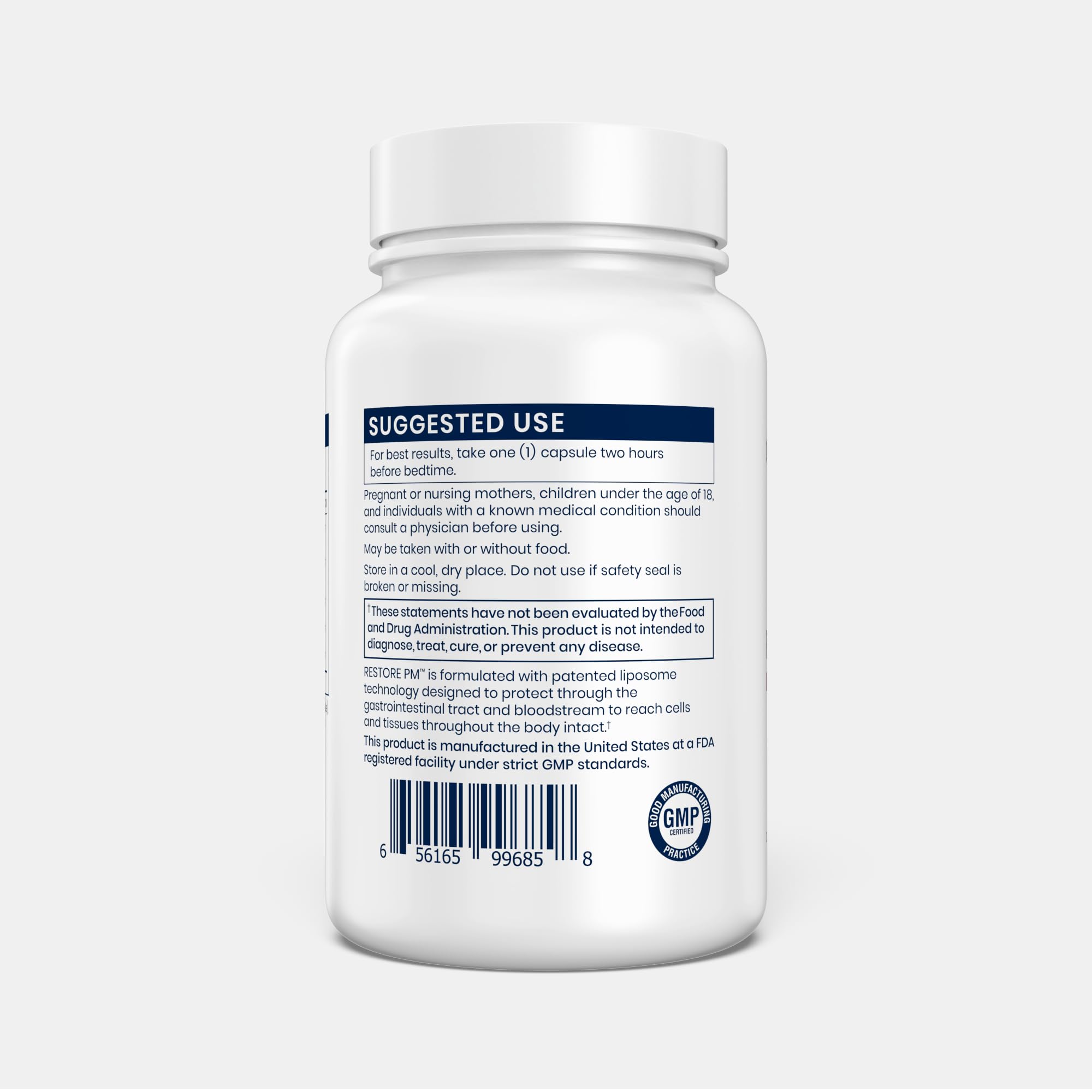 Renue By Science Restore PM | Liposomal Melatonin GABA Supplements | 60 Capsules with Melatonin (1mg) 5HTP (100mg) Glutathione (65mg) Apigenin (75mg) GABA (150mg) - Non-GMO | Made in the USA