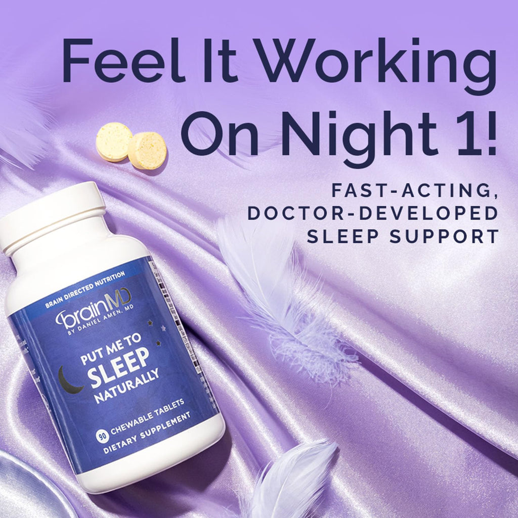 BRAINMD Dr Amen Put Me To Sleep Naturally - 90 Chewable Tablets - with Melatonin, L-Theanine, Magnesium, GABA, Vitamin B6 & 5-HTP - Gluten Free - 45 Servings