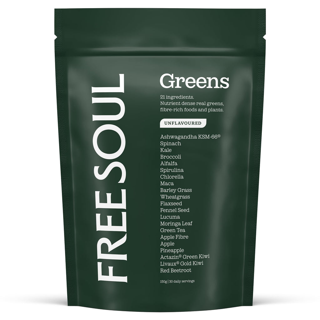 Free Soul Greens - 21 Advanced Greens, Superfoods, and Adaptogens Including KSM-66® Ashwagandha, Vegan & Gluten-Free, Advanced Natural Formula, UK Made, 30 Servings (Original)