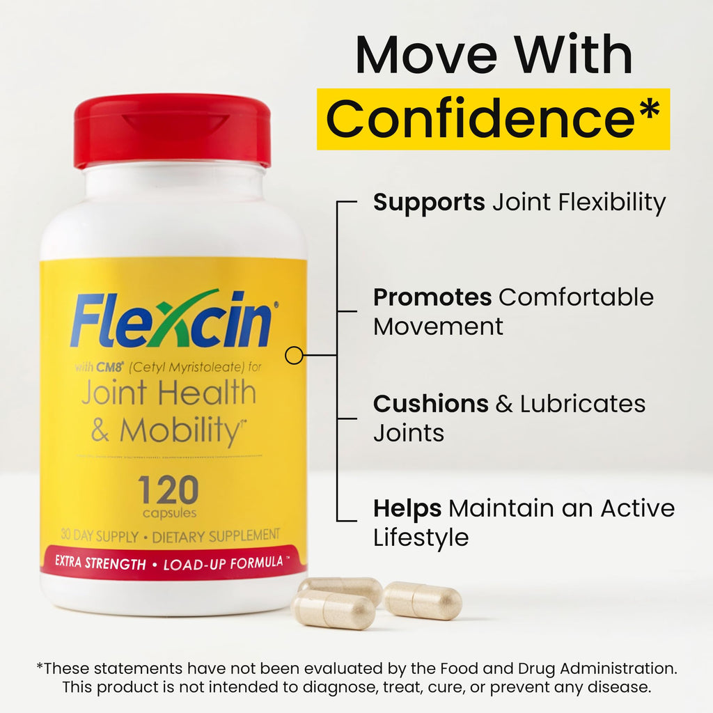 Flexcin Extra Strength Joint Formula with CM8 (Cetyl Myristoleate) - Joint Supplements for Men and Women with Glucosamine, MSM, Collagen Type II - 120 Capsules