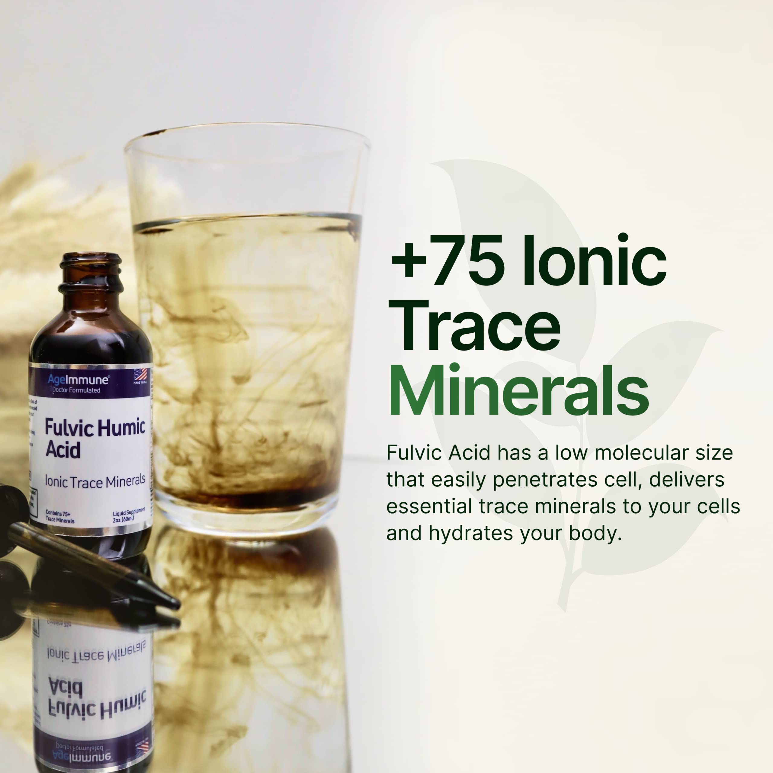 Fulvic Humic Acid 75 + Ionic Trace Minerals - Plant Derived in USA - Fulvic Acid Minerals Concentrate for Energy, Gut Health and Hydration- 1 gram of Liquid Supplement per Serving - 2 oz.
