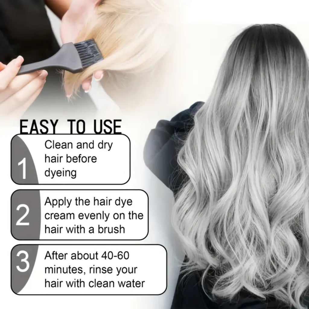 2PCS Metallic Silver Gray Hair Dye,2 In 1 Natural Essence Extract Silver Hair Dye,Silv/er Gray Natural Ha/ir Dye Cream,Perment Hair Color Silv/er Dye,Grey Semi-Permanent Hair Colour,Sil/ver Grey Colou