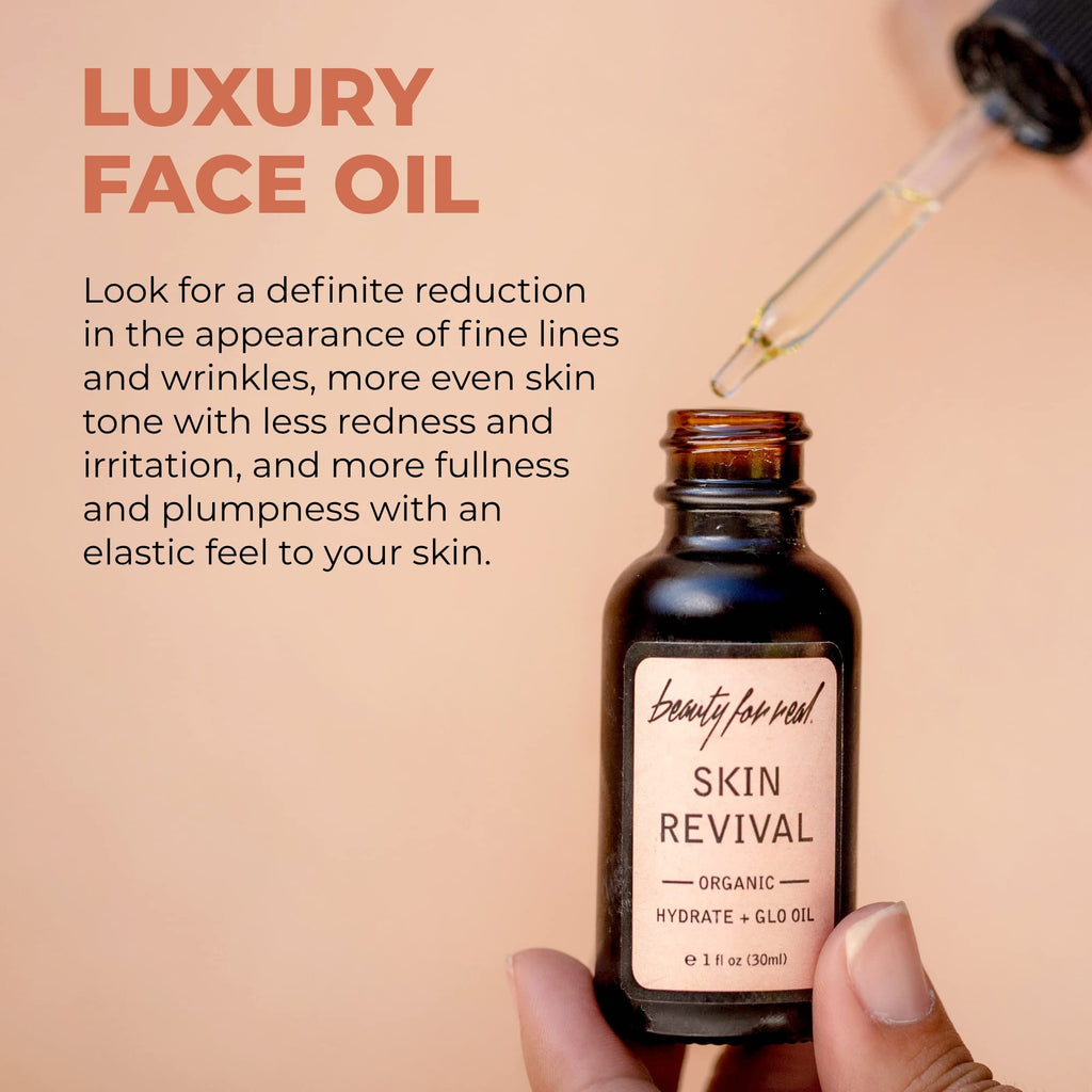 Beauty For Real Skin Revival Hydrate + Glo Oil - Luxury Face Oil - Reduces the Appearance of Fine Lines & Wrinkles - Hydrates, Soothes & Restores Skin’s Glow - With Essential Oils - 1 fl oz