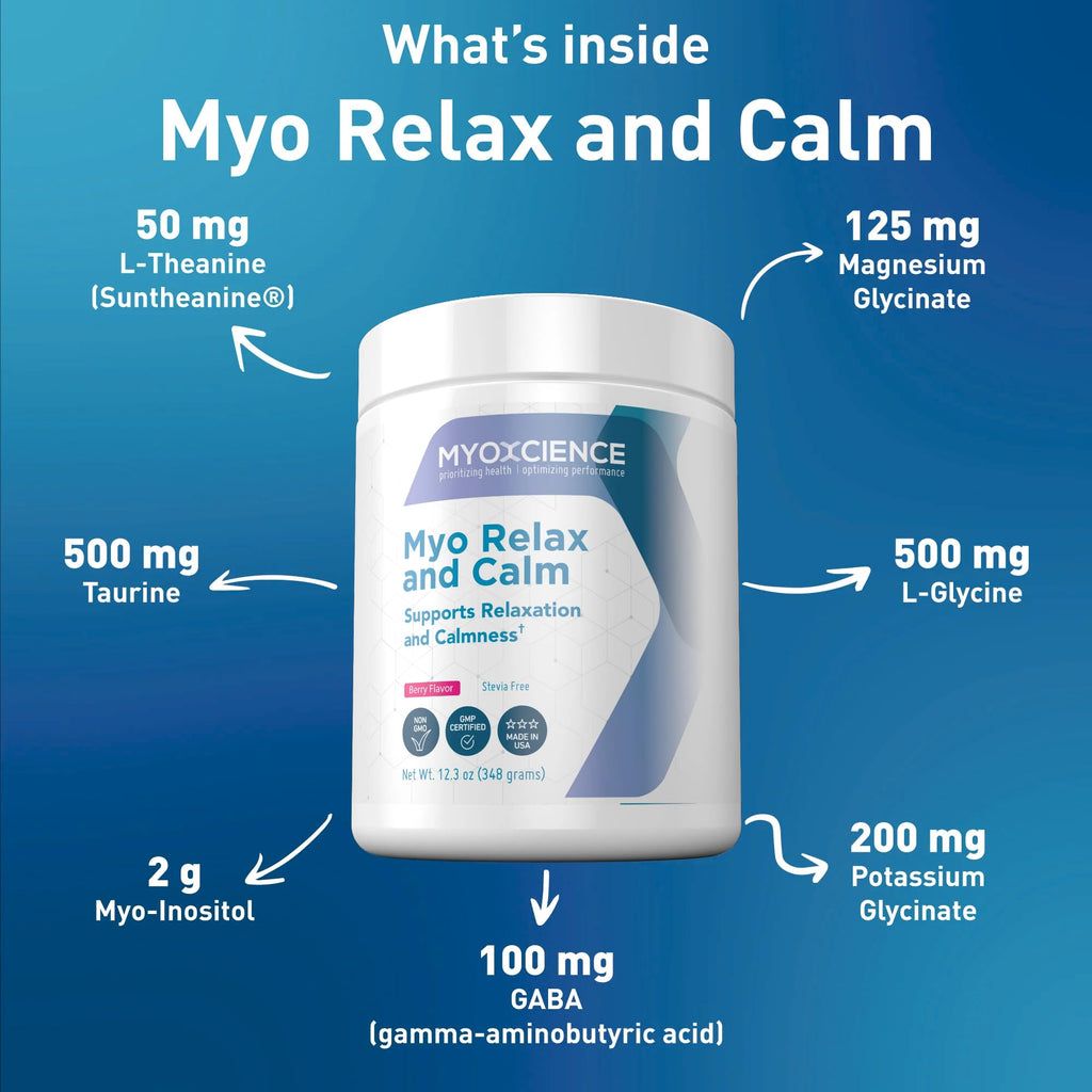 MYOXCIENCE Myo Relax & Calm | Myo-Inositol, L-Theanine, Taurine, Magnesium & GABA | Supports Sleep, Neurotransmitter & Hormone Support (Berry Flavor) (60 Servings)