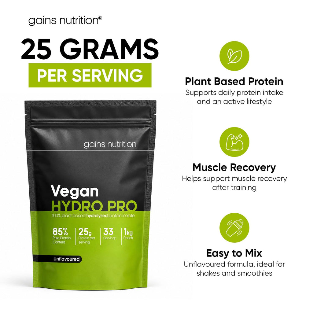 GN Vegan Hydro Pro Hydrolysed Protein Powder | 1kg Unflavoured Pea - Hydrolysed Plant Based Protein-Powder | 25g per Serving | Pea-Protein Isolate | Non-GMO & Unsweetened