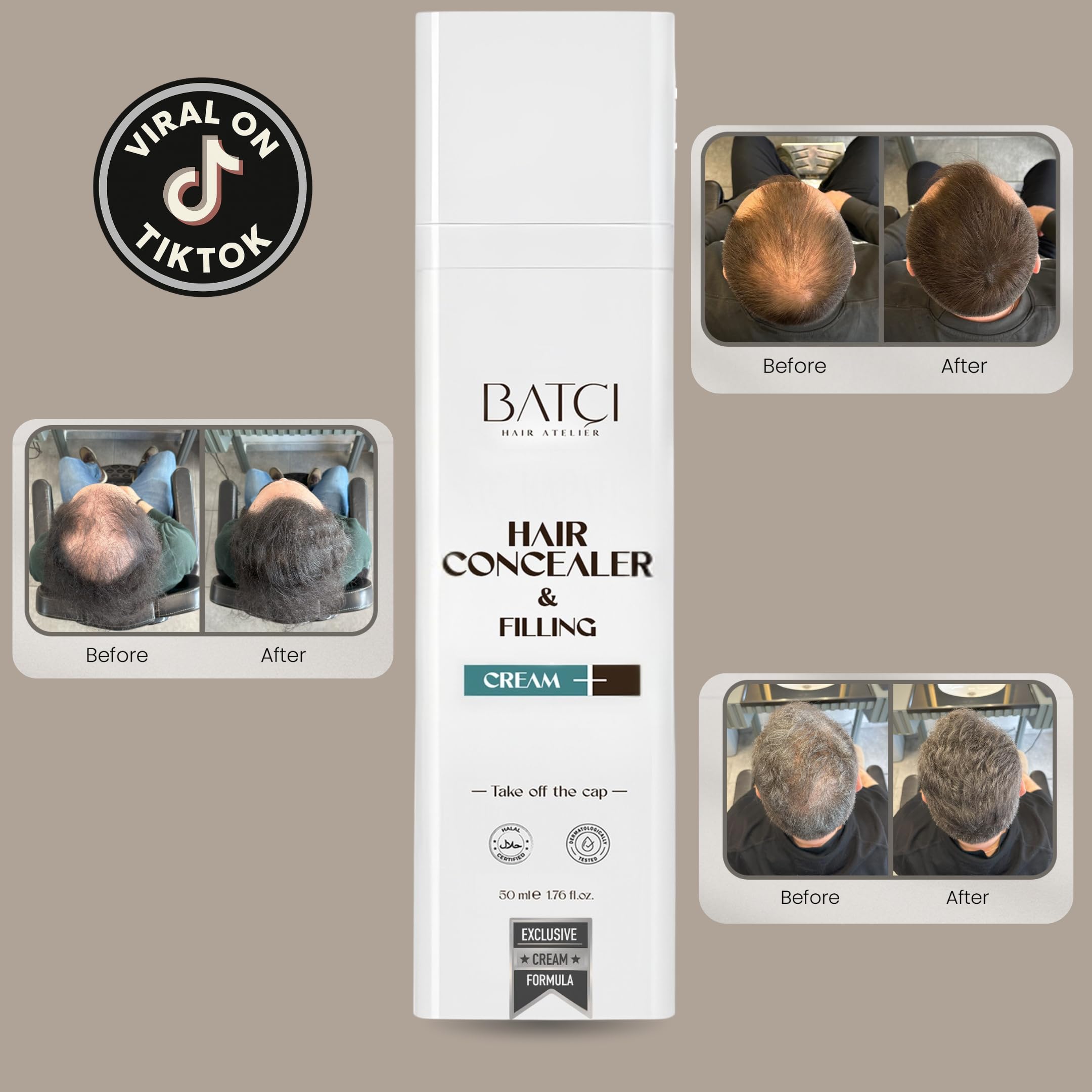 Batcı Hair Concealer & Filling Cream for Bald Spots & Thinning Hair – Waterproof, Sweat-Proof Scalp Coverage – Natural Root Touch-Up Cream for Men & Women – 1.69 Fl Oz 50 ml
