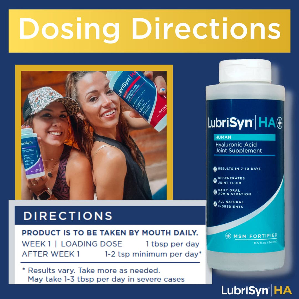 LubriSyn HA Plus Human Liquid Hyaluronic Acid Plus MSM Joint Supplement, Oral HA for People, Supports Healthy Knees, Hips & Joint Function for Men & Women, 30-Day Supply, 11.5 oz, 3 Pack