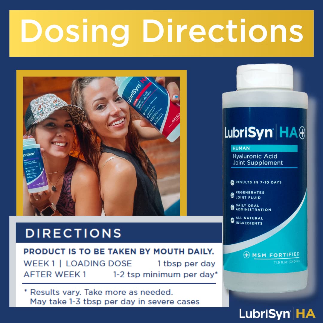 LubriSyn HA Plus Human Liquid Hyaluronic Acid Plus MSM Joint Supplement, Oral HA for People, Supports Healthy Knees, Hips & Joint Function for Men & Women, 30-Day Supply, 11.5 oz, 3 Pack