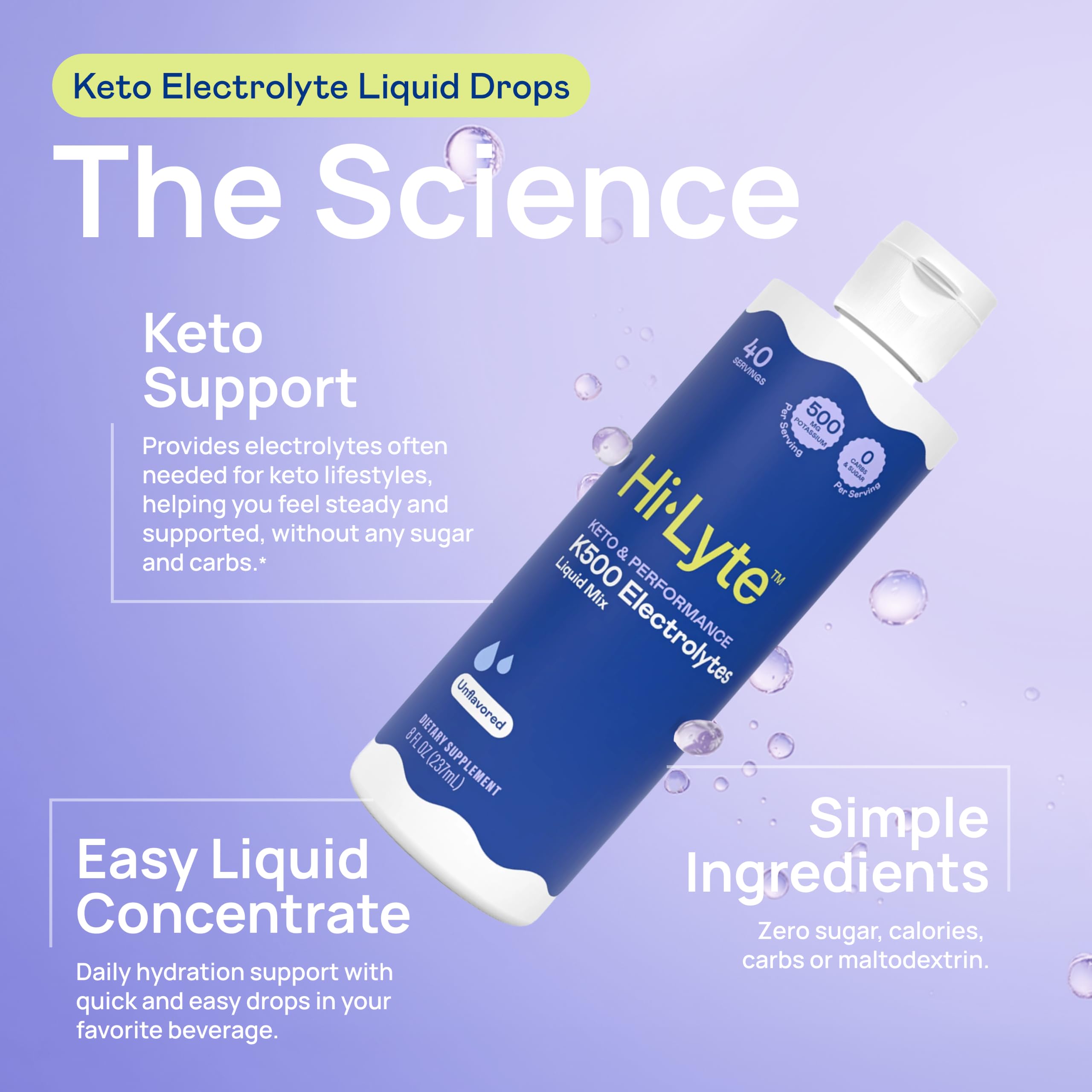 Hi-Lyte K500 Electrolytes Liquid Mix, Unflavored, 40 Servings