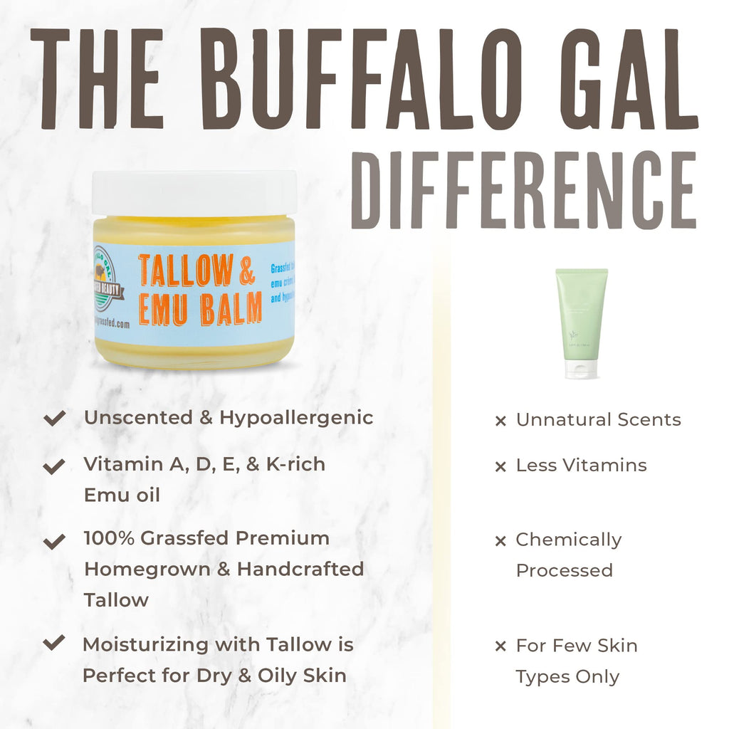 BUFFALO GAL Grassfed Beauty TALLOW & EMU BALM (Unscented) 2 oz
