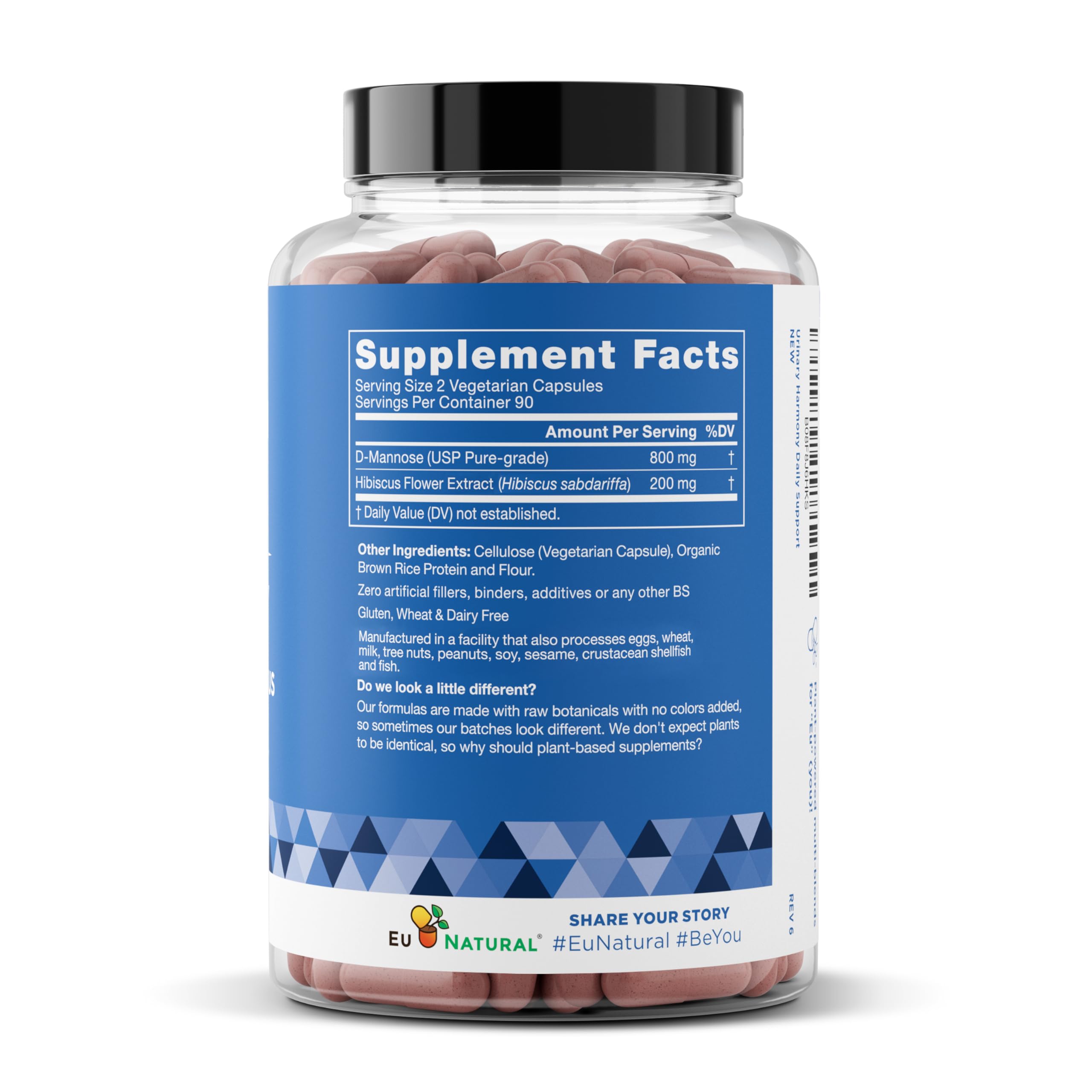 Eu Natural Urinary Harmony D-Mannose Supplement - Urinary Tract Health for Women - Fast-Acting Urinary Cleanse & Flush with Clinical-Strength D-Mannose & Hibiscus - 180 Capsules