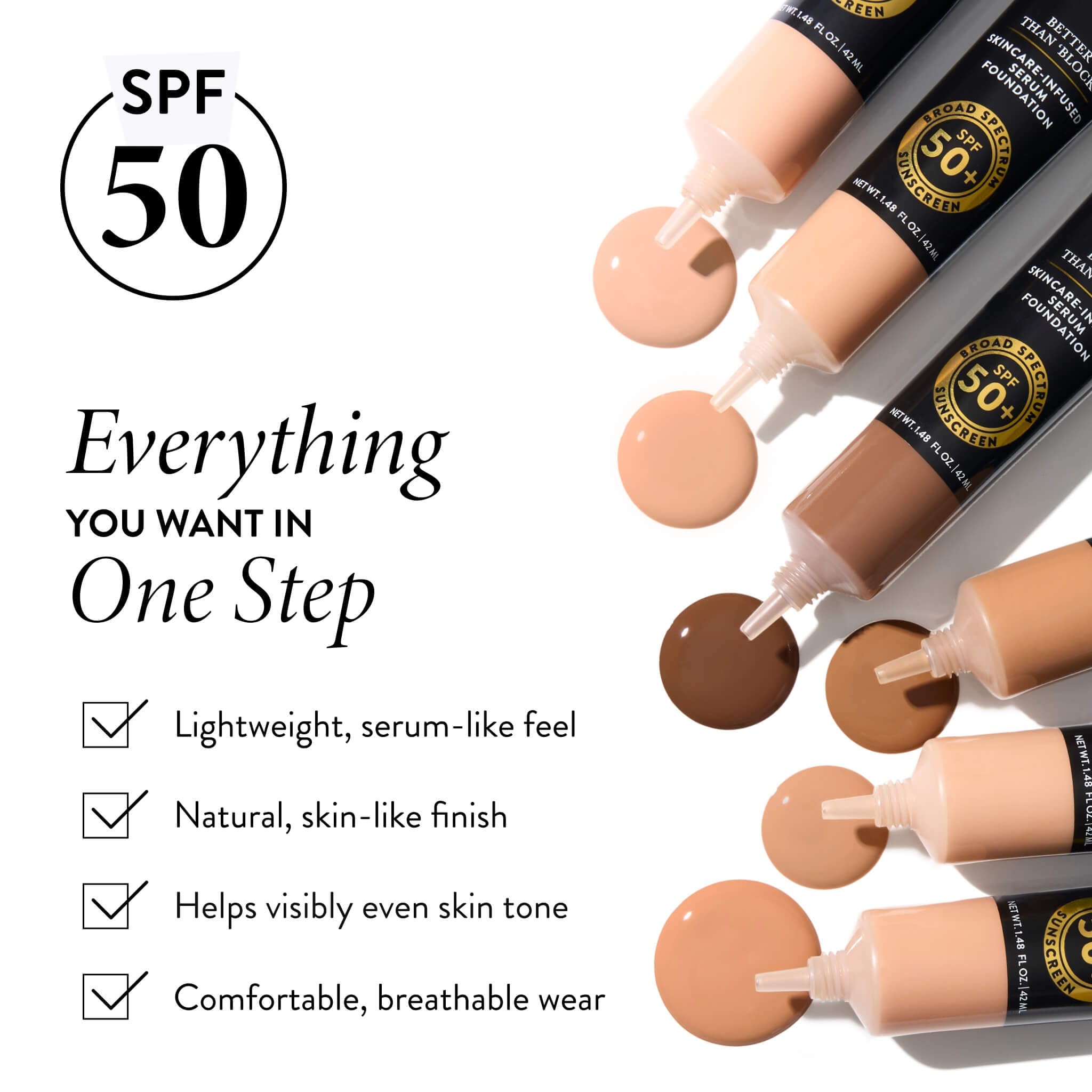 LAURA GELLER NEW YORK Better Than 'Block Skincare-Infused Serum Foundation SPF 50+ for Mature Women –03 Medium, Buildable Coverage – Niacinamide, Vitamins B5 & E – Lightweight, Radiant Finish