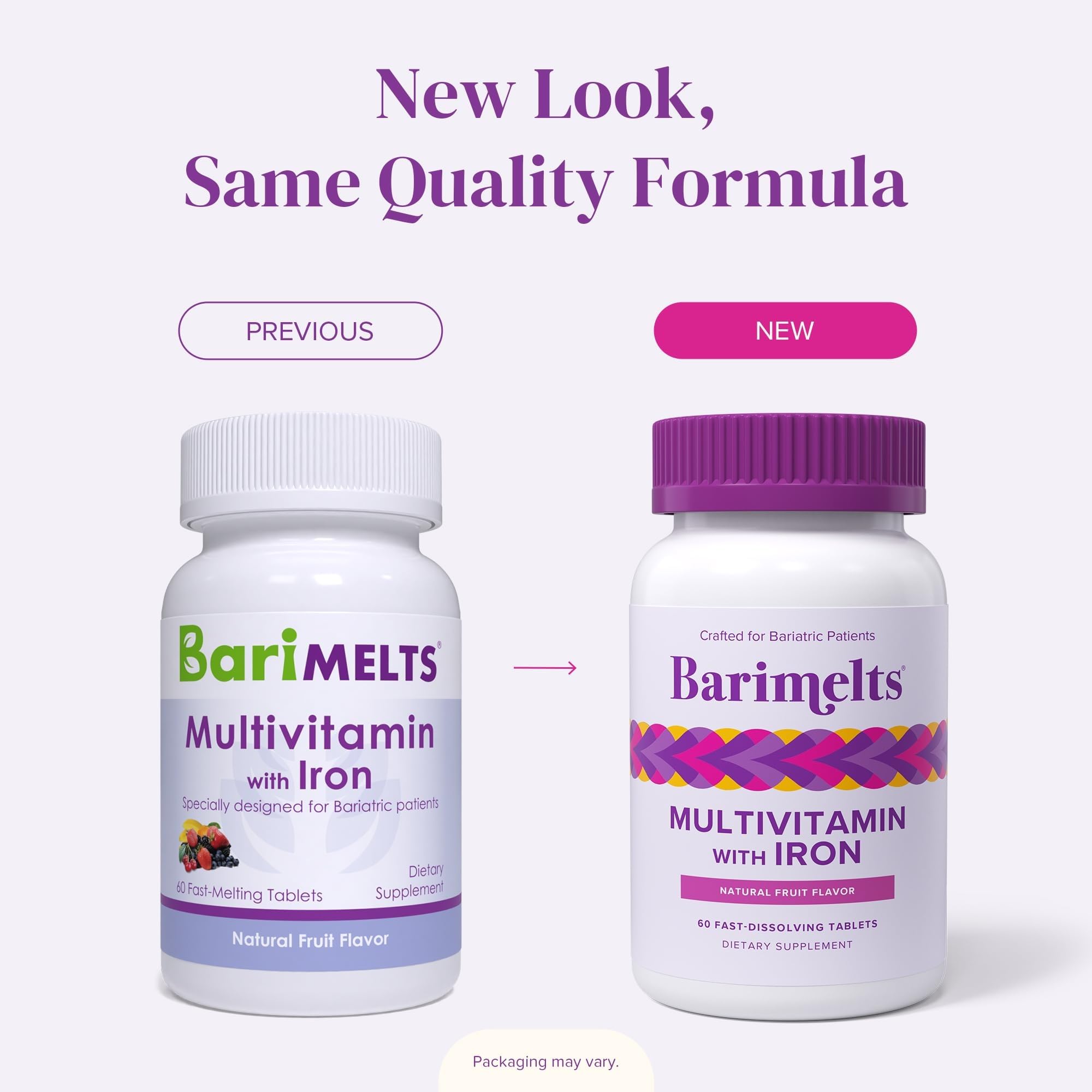 BariMelts Bariatric Multivitamin with Iron, 60 Fast-Dissolving Tablets (1-Month Supply), Sugar-Free Bariatric Vitamins for Women, Natural Fruit Flavor