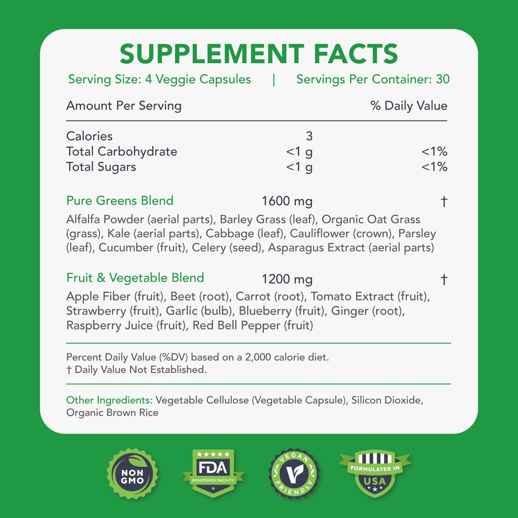 KaraMD Pure Nature | Greens, Fruit and Veggies Supplement | Whole Food Multivitamin & Antioxidants | 20 Fruits and Vegetables Supplements for Energy & Digestion | Gluten Free & Vegan Friendly (2 Pack)