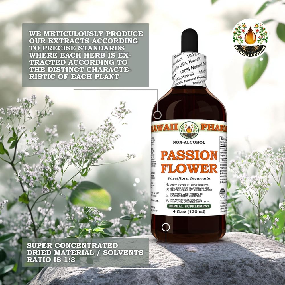 Hawaii Pharm Passion Flower Alcohol-Free Extract, Glycerite for Calm and Sleep Support, Soothes Digestive Discomfort, Promotes Relaxation, Encourages Emotional Balance - 4 fl.oz