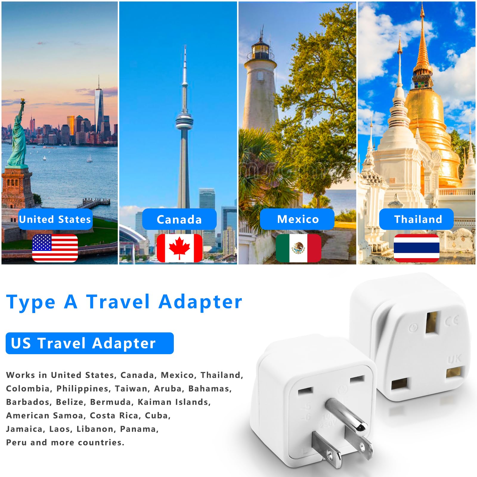 UK to US Plug Adapter, 2 Pack UK to US Adapter, UK to US Plug Adapter, US Plug Adapter