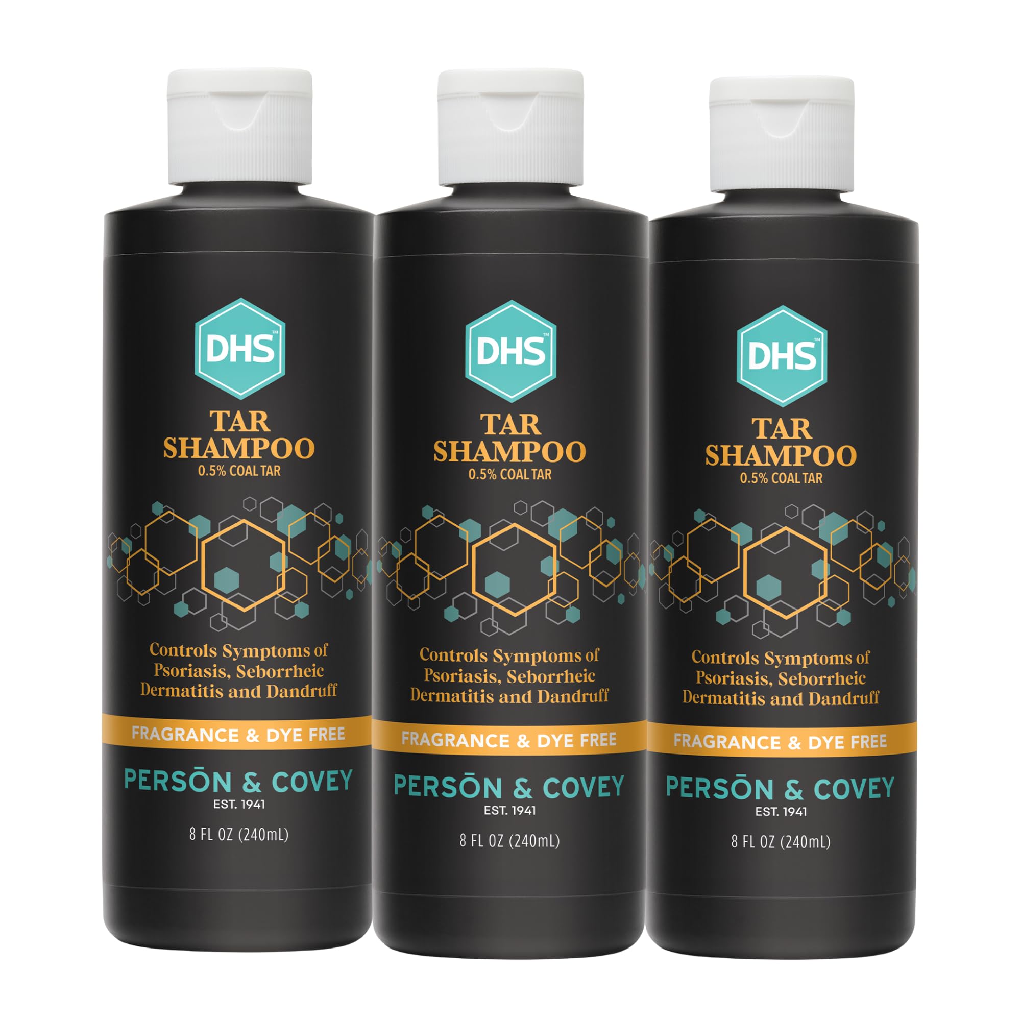 DHS Person & Covey Coal Tar Shampoo, Unscented, 8 Fl Oz, Pack of 3