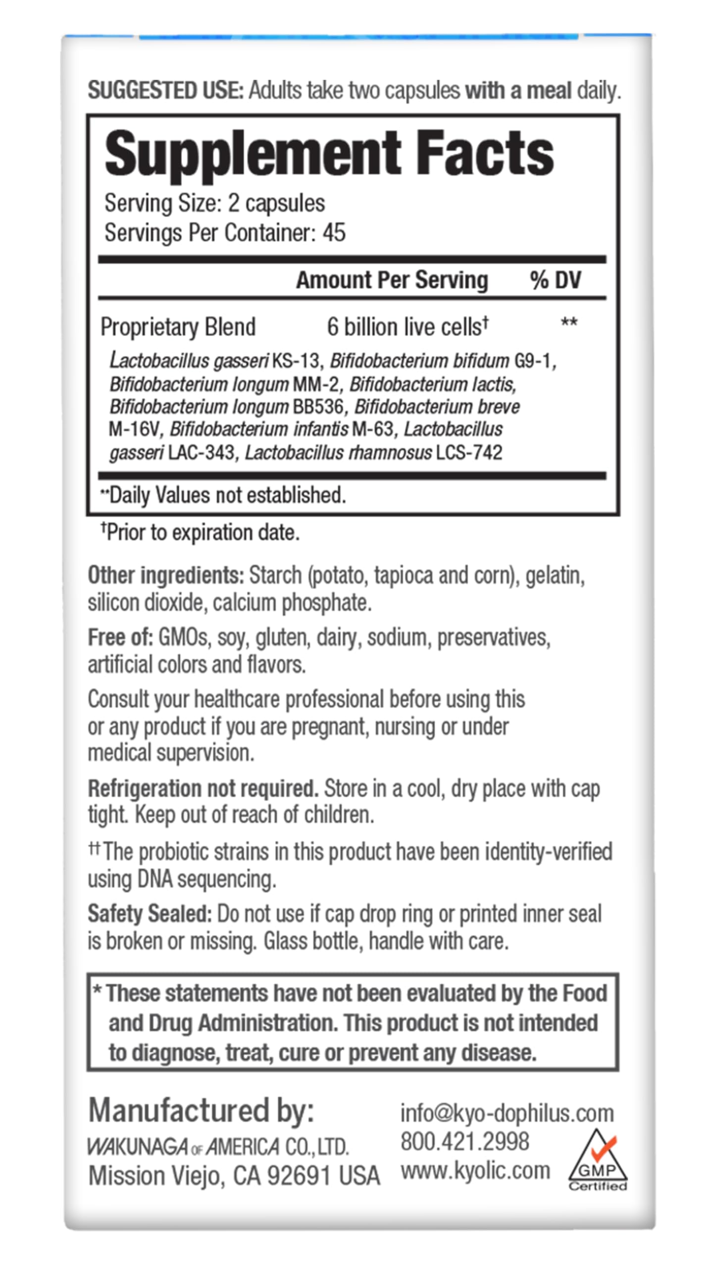 Kyolic Kyo-Dophilus Multi 9 Probiotic - Multi-Strain Probiotic Blend for Digestive Function, Healthy Gut Flora & Microbiome Support* - 6 Billion CFU - Gluten-Free - 90 Capsules (45 Servings)
