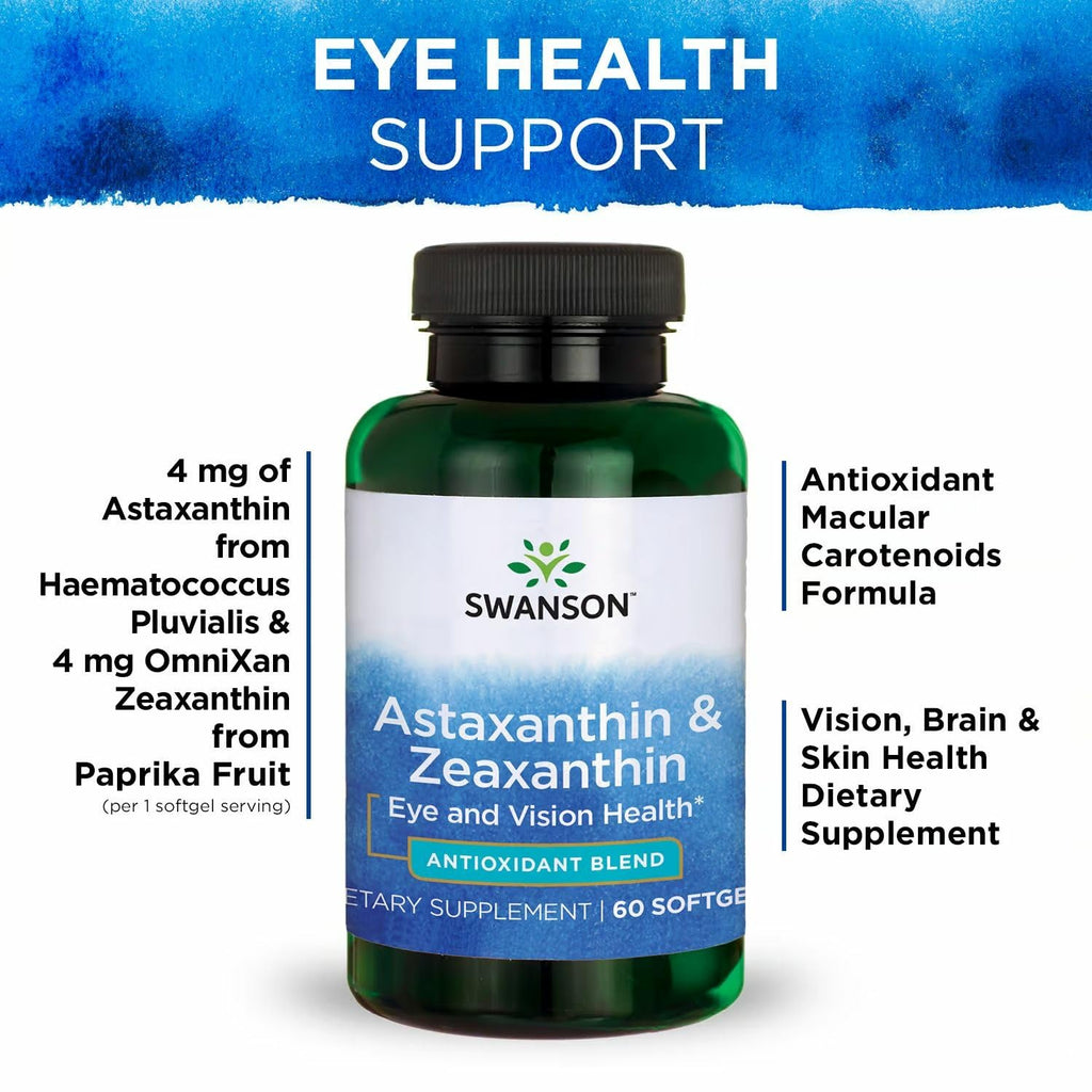Swanson Astaxanthin & Zeaxanthin Eye Health Supplement for Screen-Heavy Professionals with 4 mg Astaxanthin & 4 mg OmniXan Zeaxanthin (60 Softgels, 3 Pack)