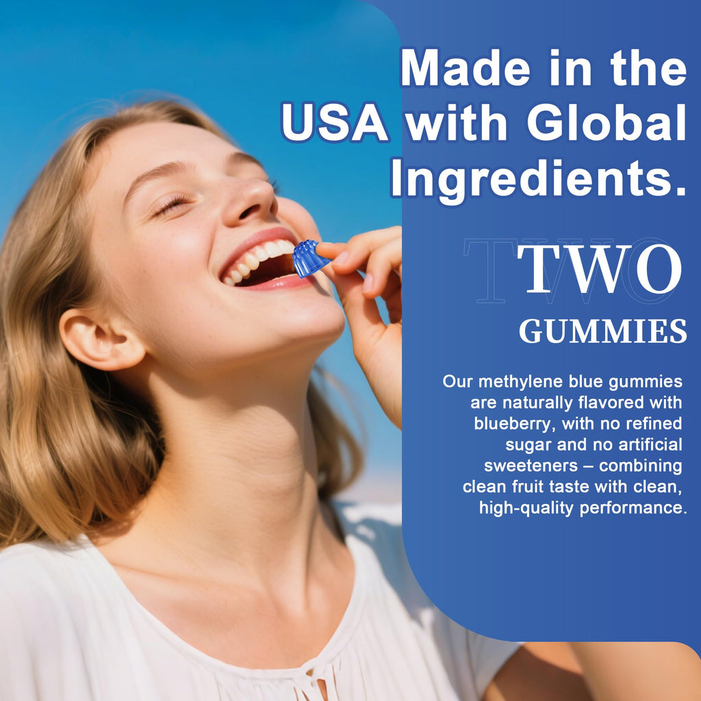 Methylene Blue Gummies for Humans 7mg Per Serving with NAC, Vitamin B3 & L-Theanine, for Cognitive Support & Focus, Energy, High Purity, Vegan, Sugar-Free, 60 Counts