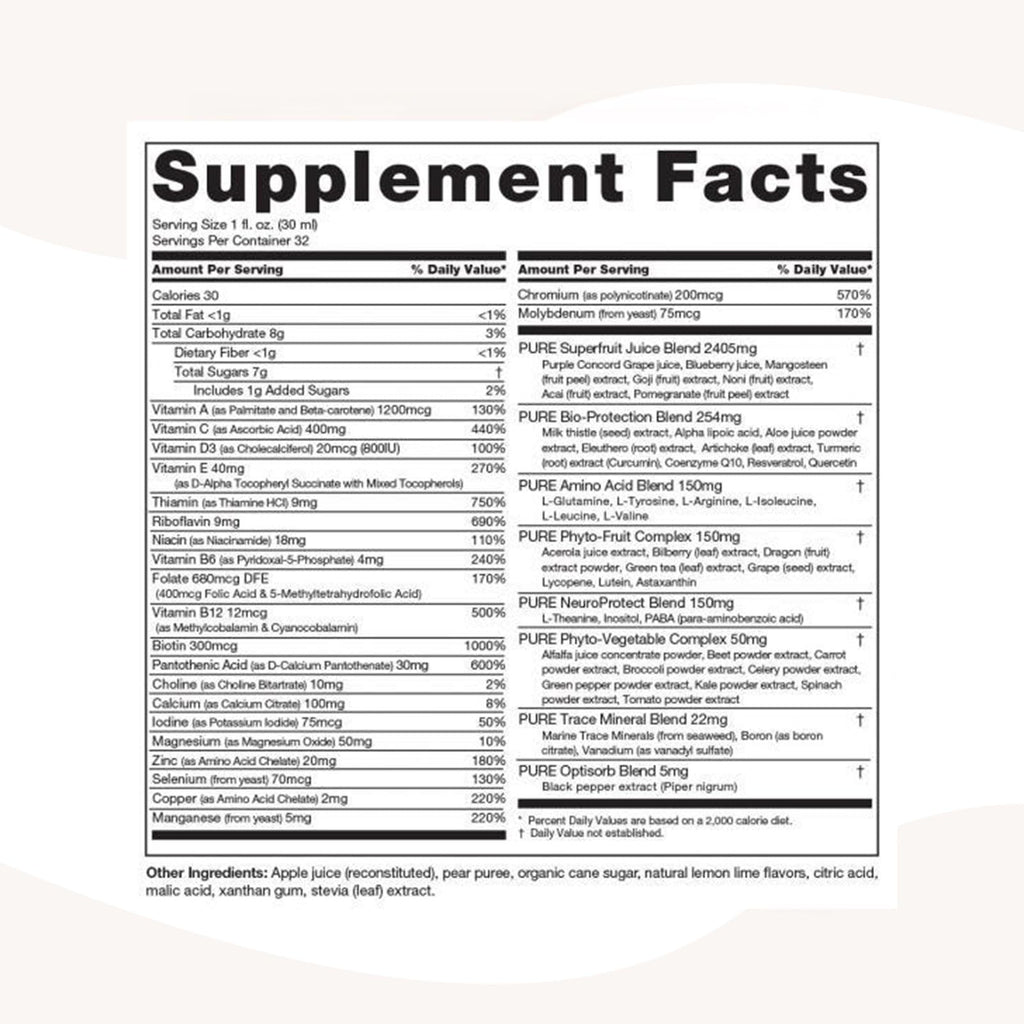 PURE Daily Build Liquid Multivitamin & Mineral/Herbal Dietary Supplement with Superfruits - 1 Bottle of 32 Fl Oz (946ml)