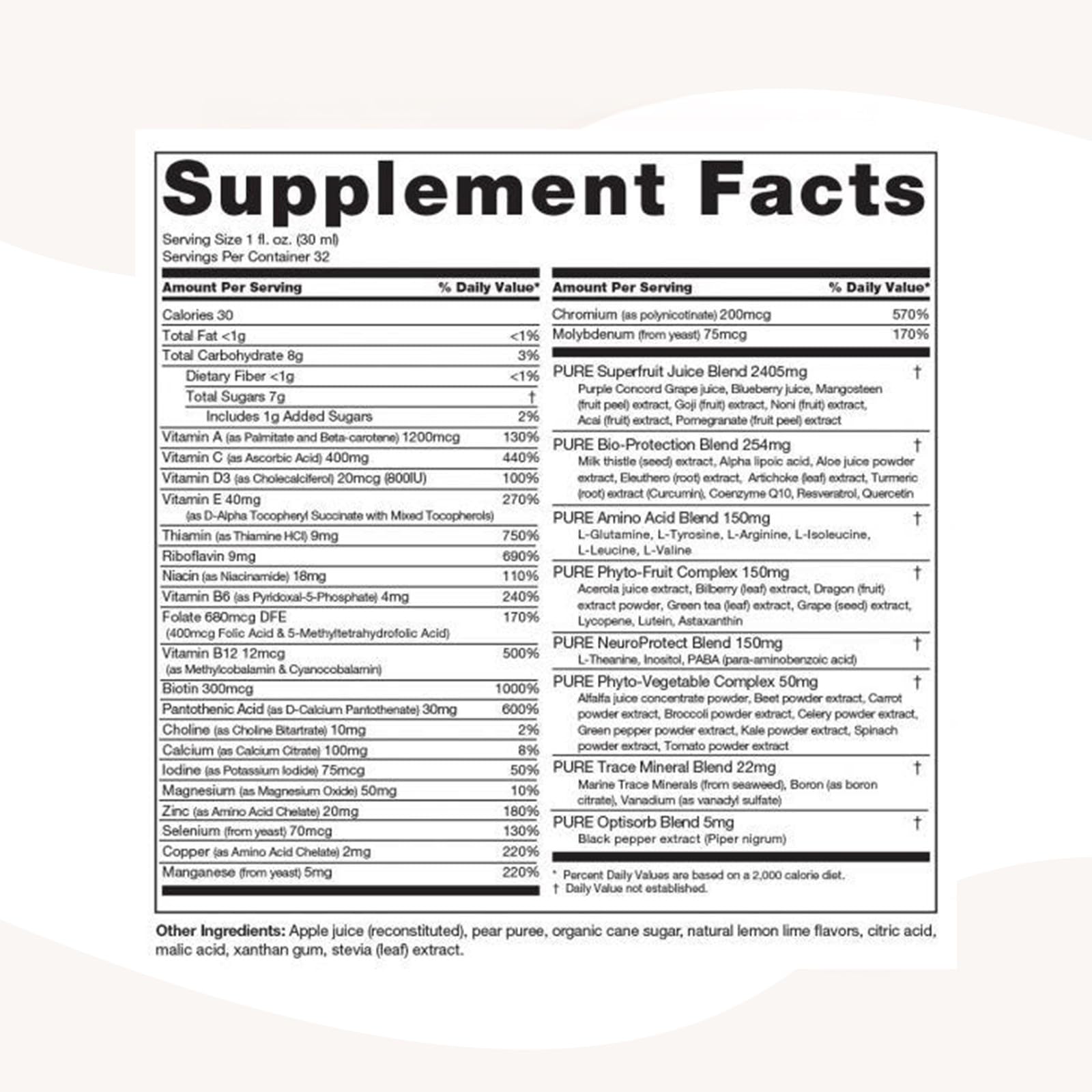 PURE Daily Build Liquid Multivitamin & Mineral/Herbal Dietary Supplement with Superfruits - 1 Bottle of 32 Fl Oz (946ml)