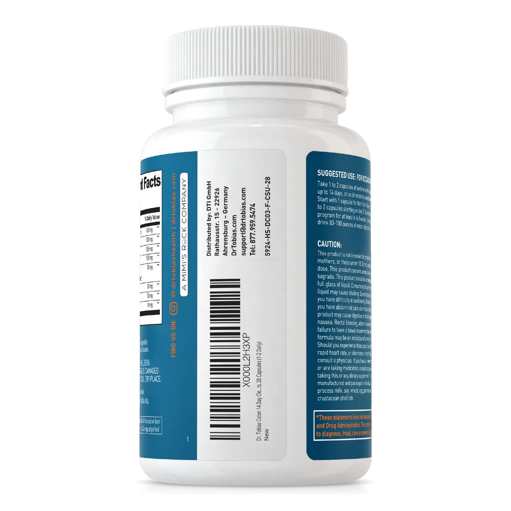Dr. Tobias Colon Cleanse - Constipation Relief & Gut Health Support for Women & Men | 14 Day Colon Cleanser for a Gentle Colon Detox & Gut Flush - 2 Bottles of 28 Capsules
