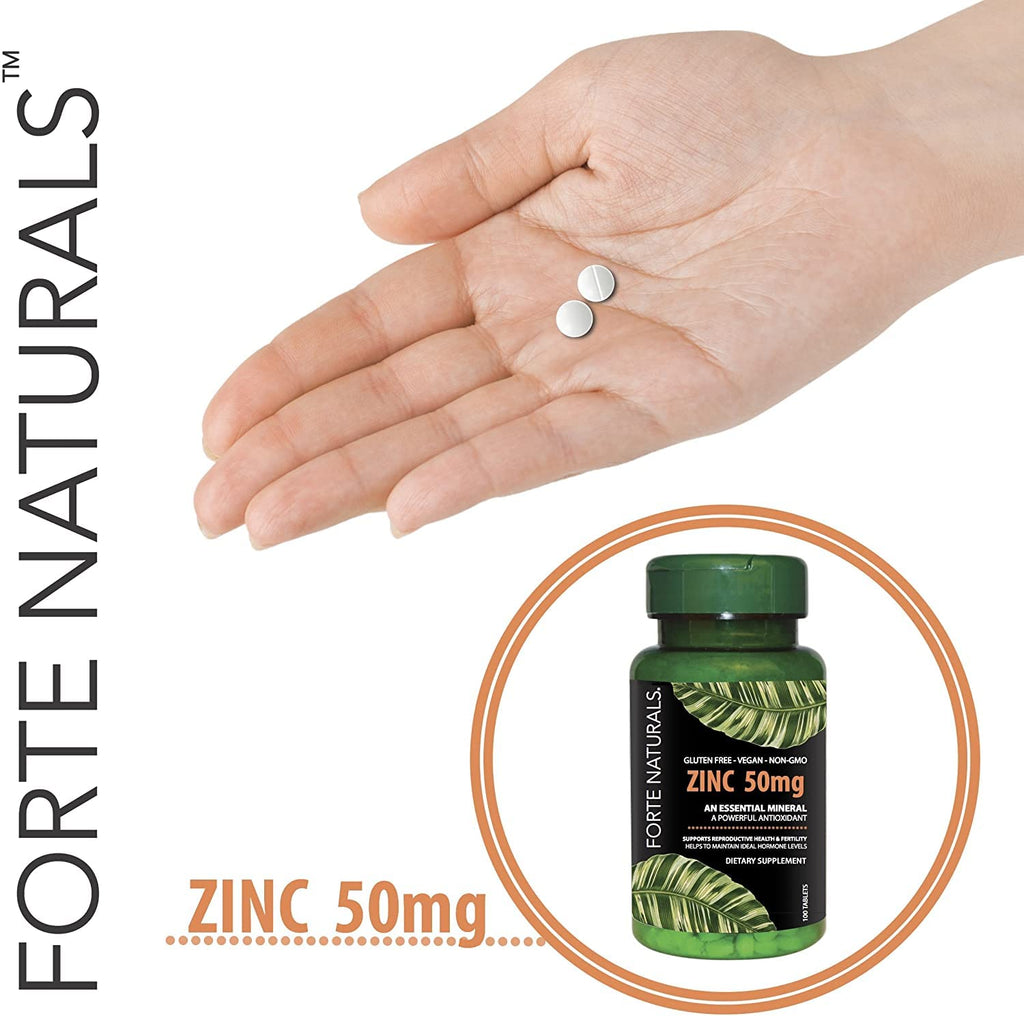 FORTE NATURALS Zinc 50mg Tablets for Sensitive Stomachs Gentle No Nausea Supplement Formula for GLP1 Users Easy-to-Tolerate Made in the USA 60 Tablets 2 Month Supply NO Tummy Trouble Supplements
