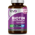 EVO Nutrition Biotin Hair Growth 12,000mcg with Coconut Oil, 400 Tablets