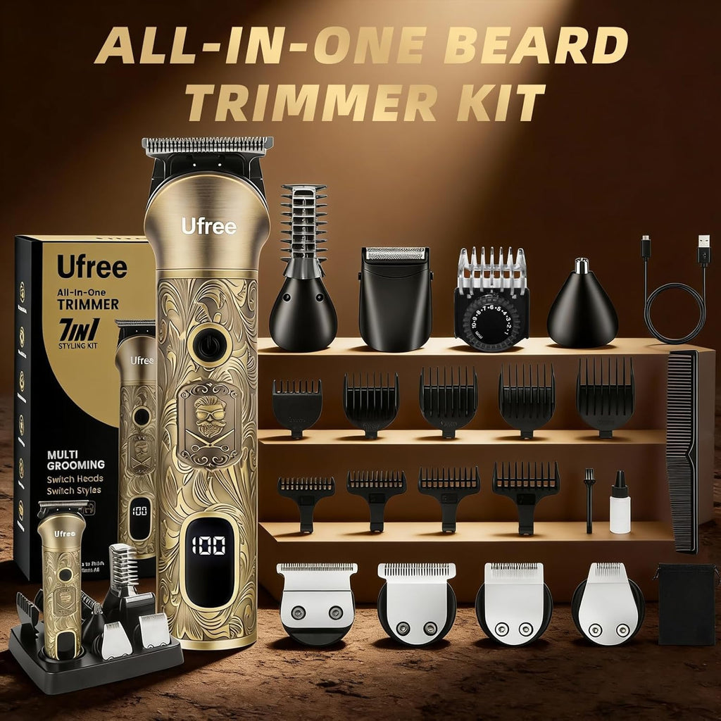 Ufree Beard Trimmer for Men, Electric Razor Shaver, Cordless Hair Clipper Shaving Kit for Mustache Body Nose Ear Hair Facial, Adjustable Beard Grooming Kit Father Birthday Gifts for Men Husband Dad