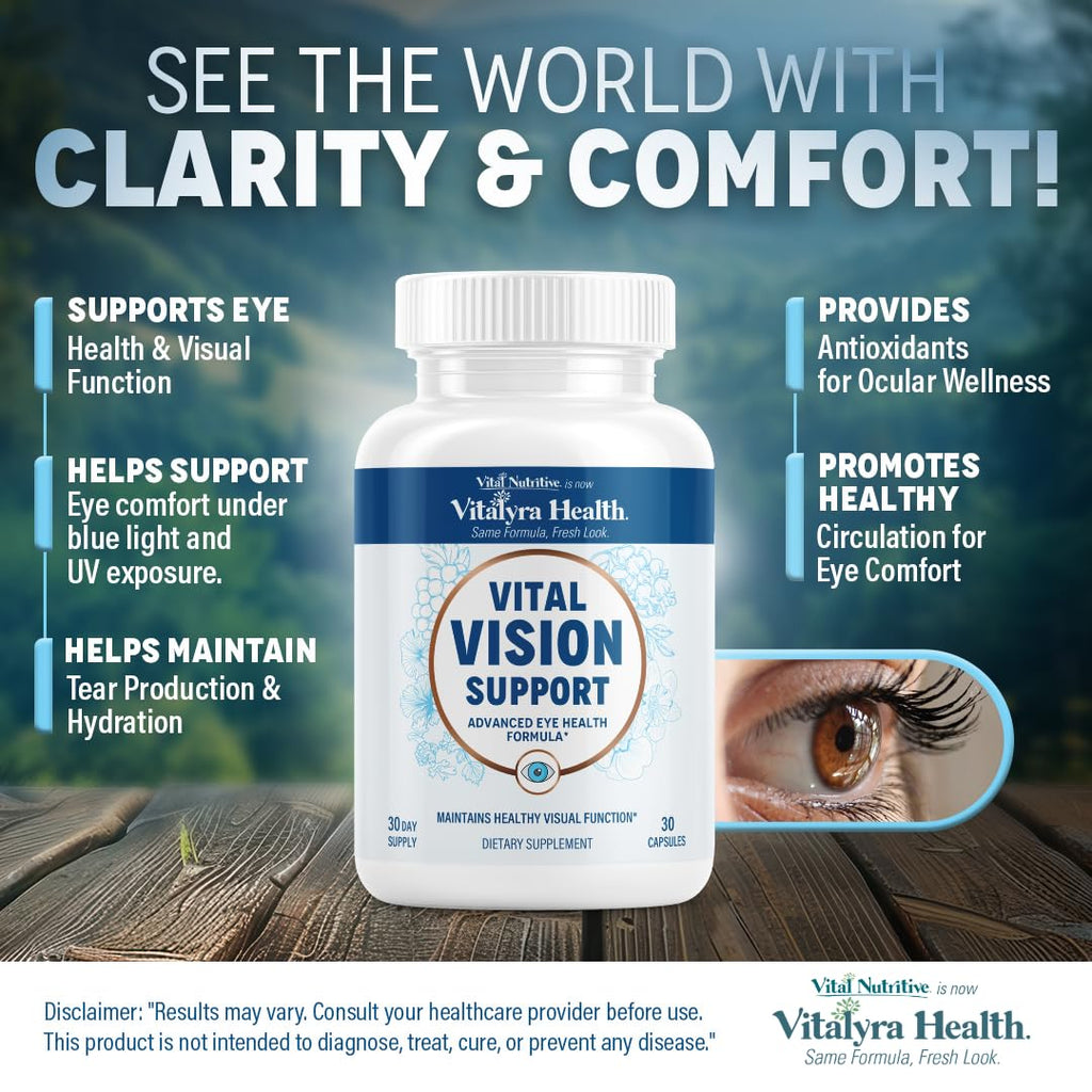 Vital Vision Support – Eye Health Supplement with Vitamin A, Lutein, Beta Carotene & Antioxidants – Eye Vitamins Support Hydration & Oxidative Stress -30 Days Serving