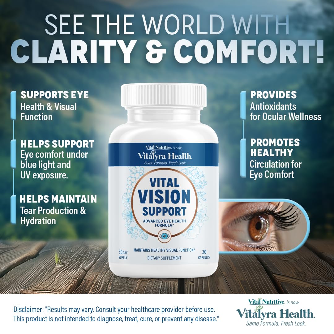 Vital Vision Support – Eye Health Supplement with Vitamin A, Lutein, Beta Carotene & Antioxidants – Eye Vitamins Support Hydration & Oxidative Stress -30 Days Serving