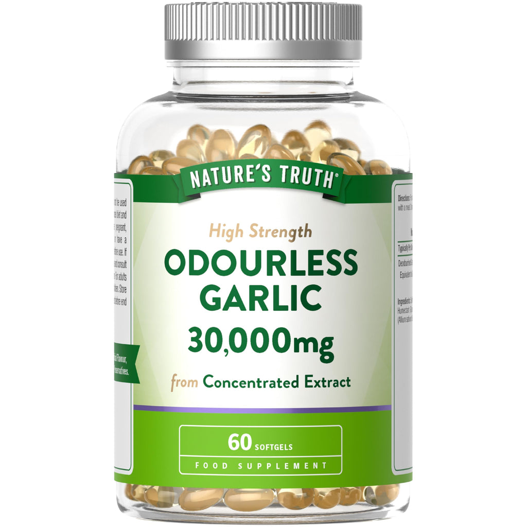 Odourless Garlic Capsules 30,000mg | High Strength Concentrated Garlic Oil Extract | 60 Softgels | Nature's Truth