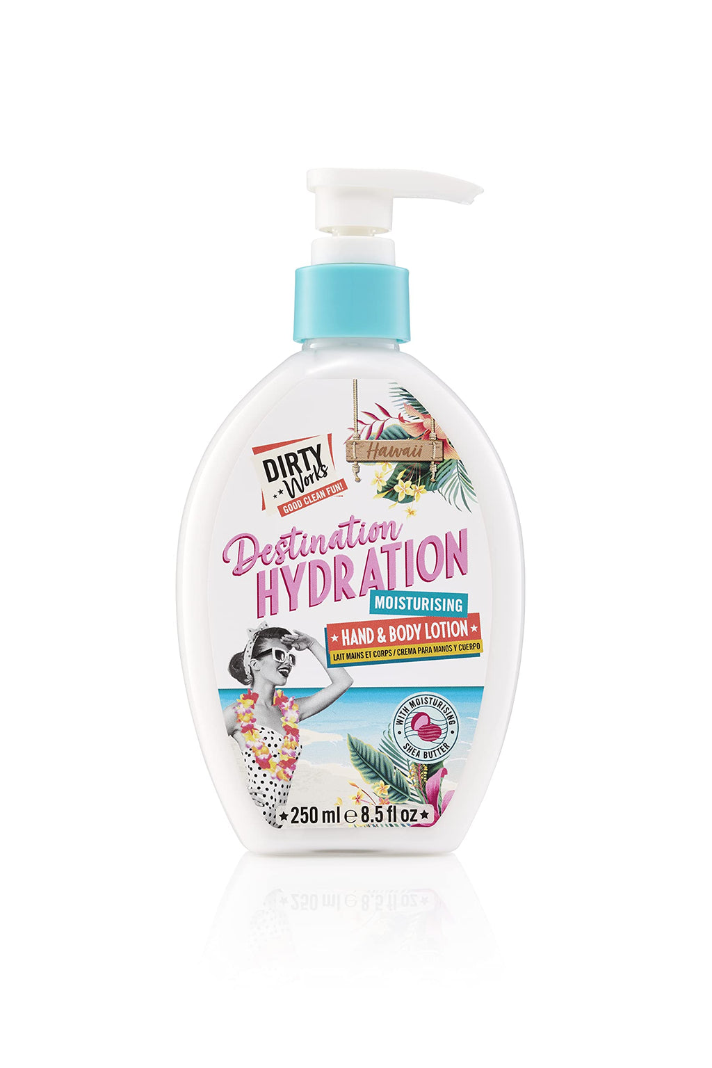 Dirty Works Destination Hydration Moisturising Hand & Body Lotion, Vegan Hand Cream 250ml Pump Dispenser