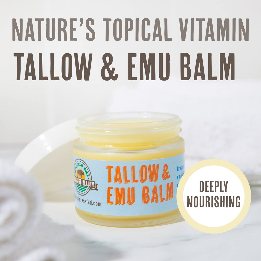 BUFFALO GAL Grassfed Beauty TALLOW & EMU BALM (Unscented) 2 oz
