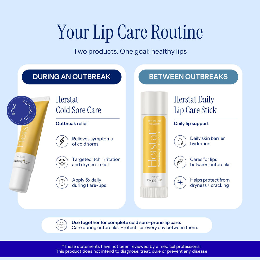Herstat Daily Lip Balm | Use Between Cold Sore Outbreaks | 3% Propolis | Softens, Hydrates Coldsore Prone Lips