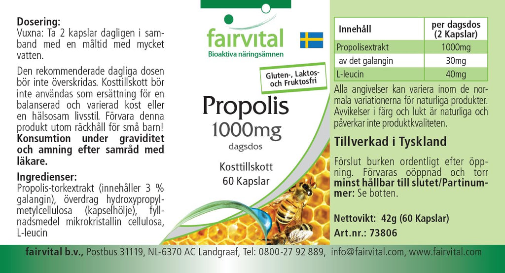 Fairvital | Bee Propolis Capsules - 500mg - HIGH Dosage - 3 x 60 Capsules