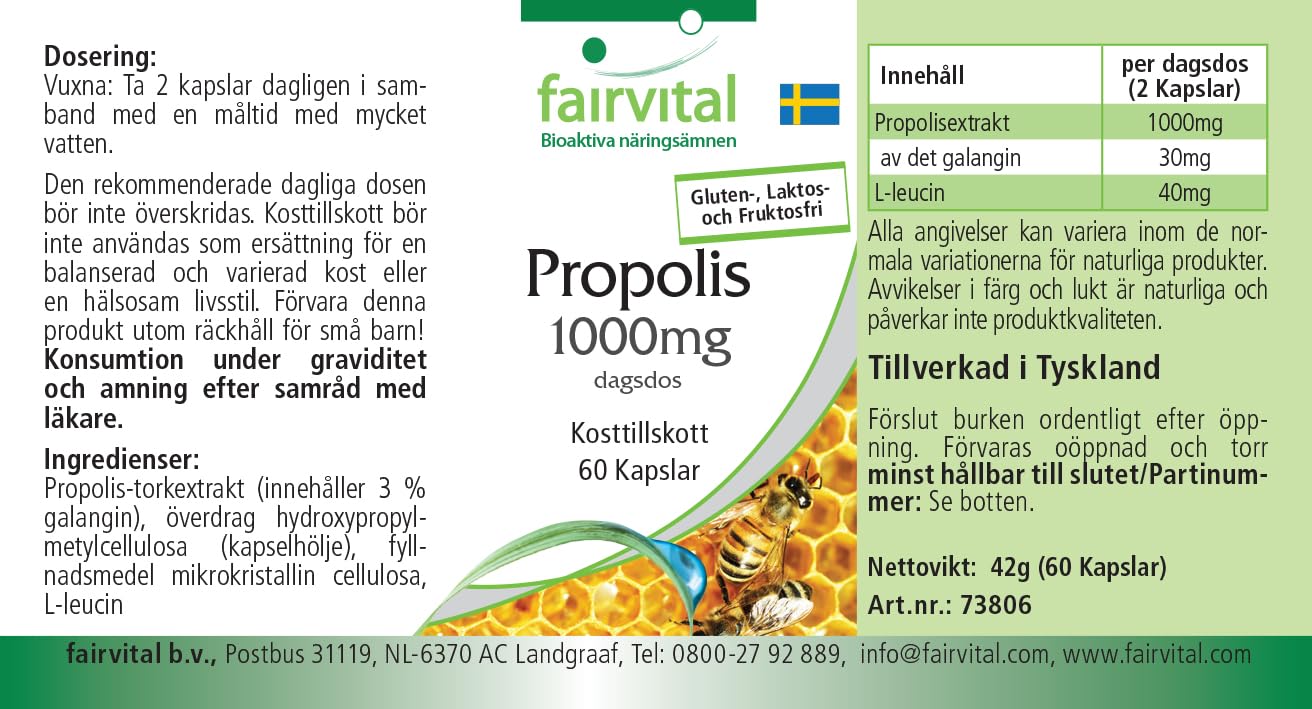 Fairvital | Bee Propolis Capsules - 500mg - HIGH Dosage - 3 x 60 Capsules