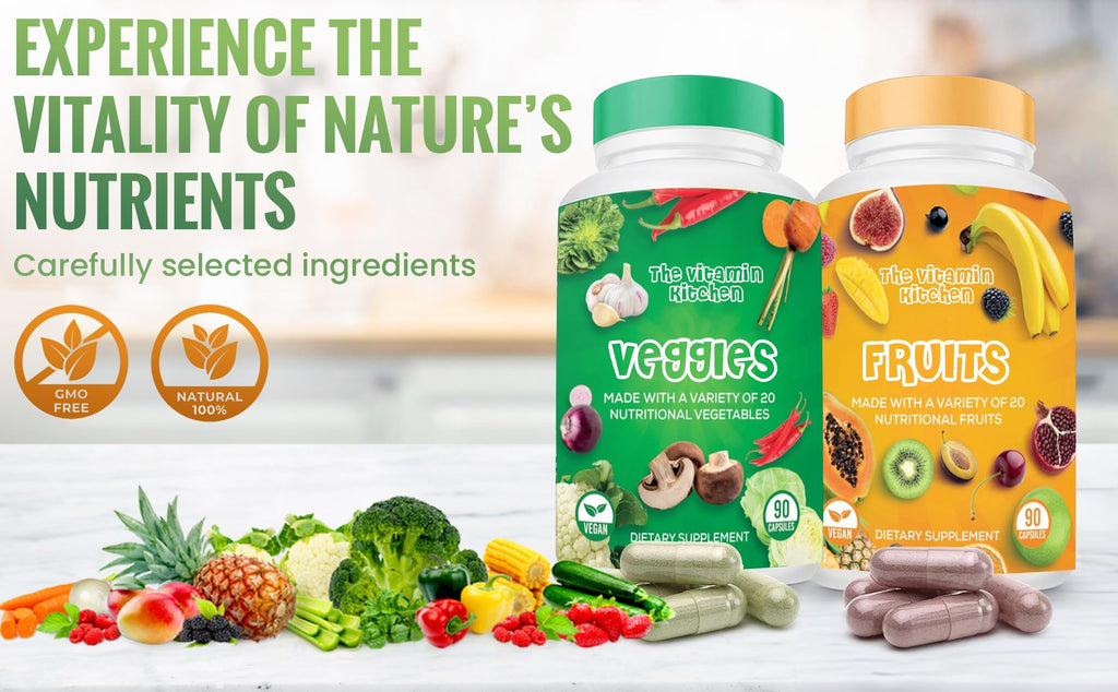 The Vitamin Kitchen Fruit and Veggie Supplements-90 Fruits, 90 Veggies Capsules to Boost Energy Level - Whole Food Fruits and Vegetable from Super Foods - Made in USA - Soy & Vegan Free (Pack of 2)…
