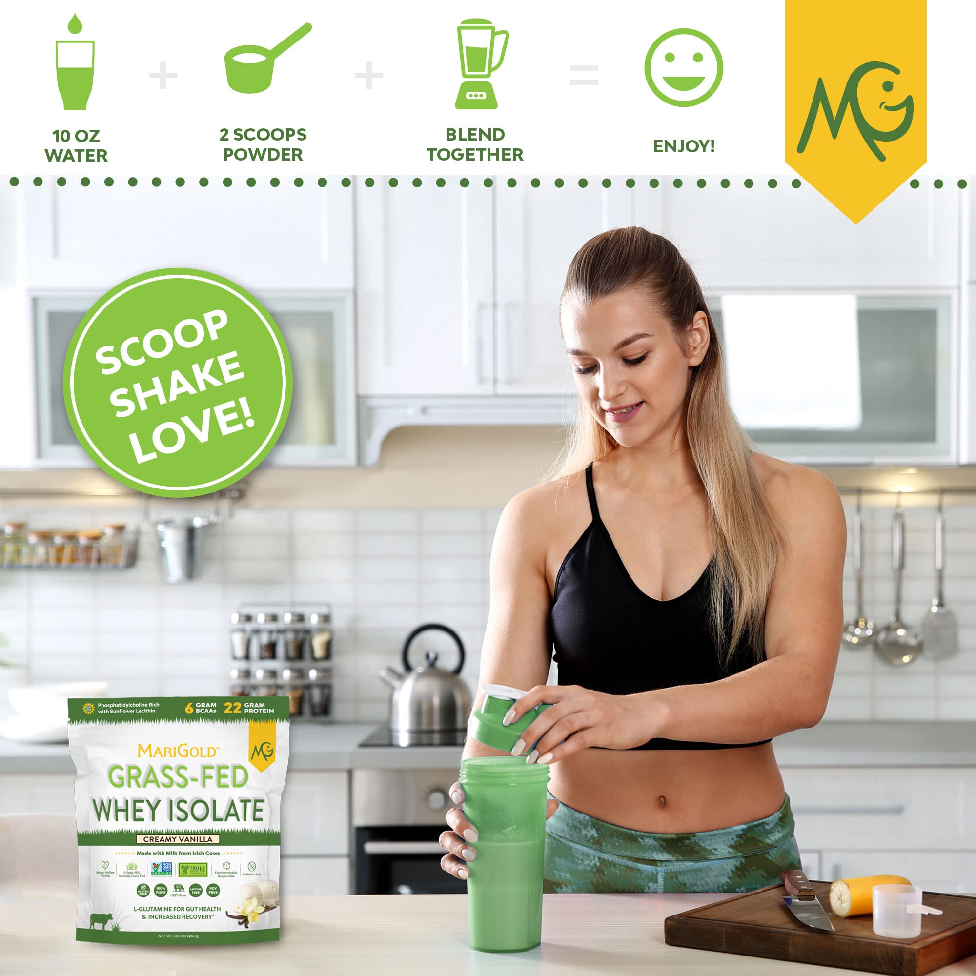 MariGold Grass-fed Whey Protein Isolate Powder - Creamy Vanilla Flavor - 1 Lb Bag | 100% Pure, Cold-Processed, Micro-Filtered, Undenatured, Non-GMO, rBGH Free, Soy Free, Gluten Free, Lactose Free