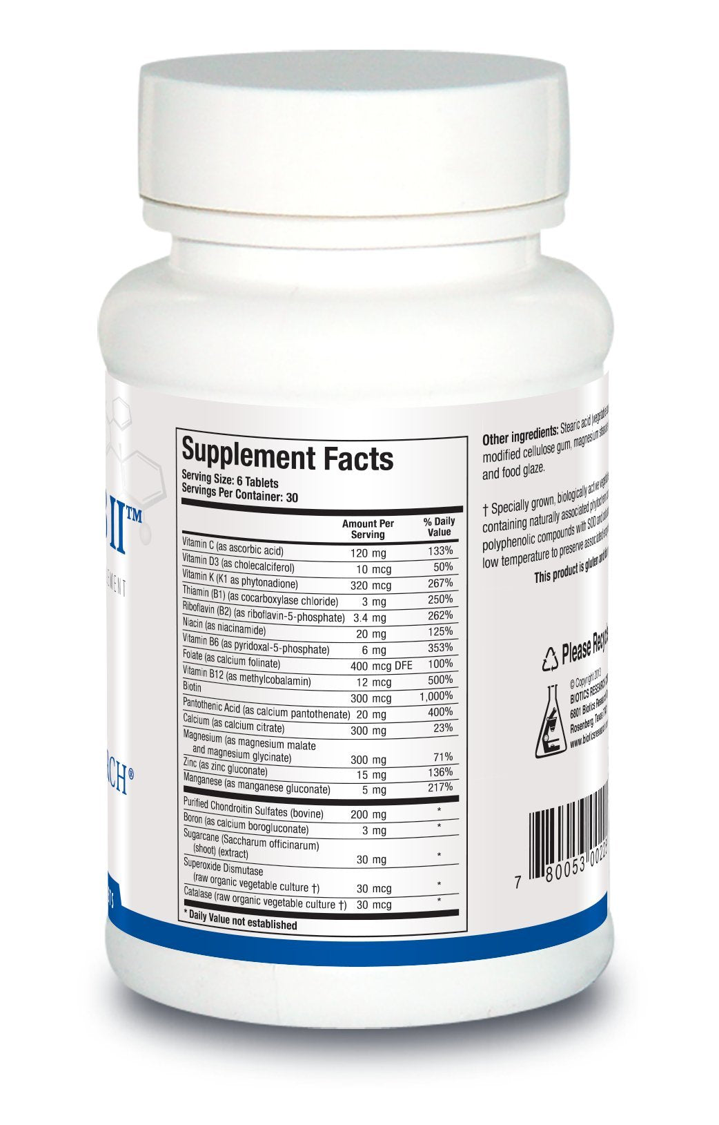 BIOTICS RESEARCH Osteo B II Optimal Bone Health Support, Healthy Aging, CaMg, Easy to Swallow Tablet, Purified Chondroitin Sulfates, 180 Tablets