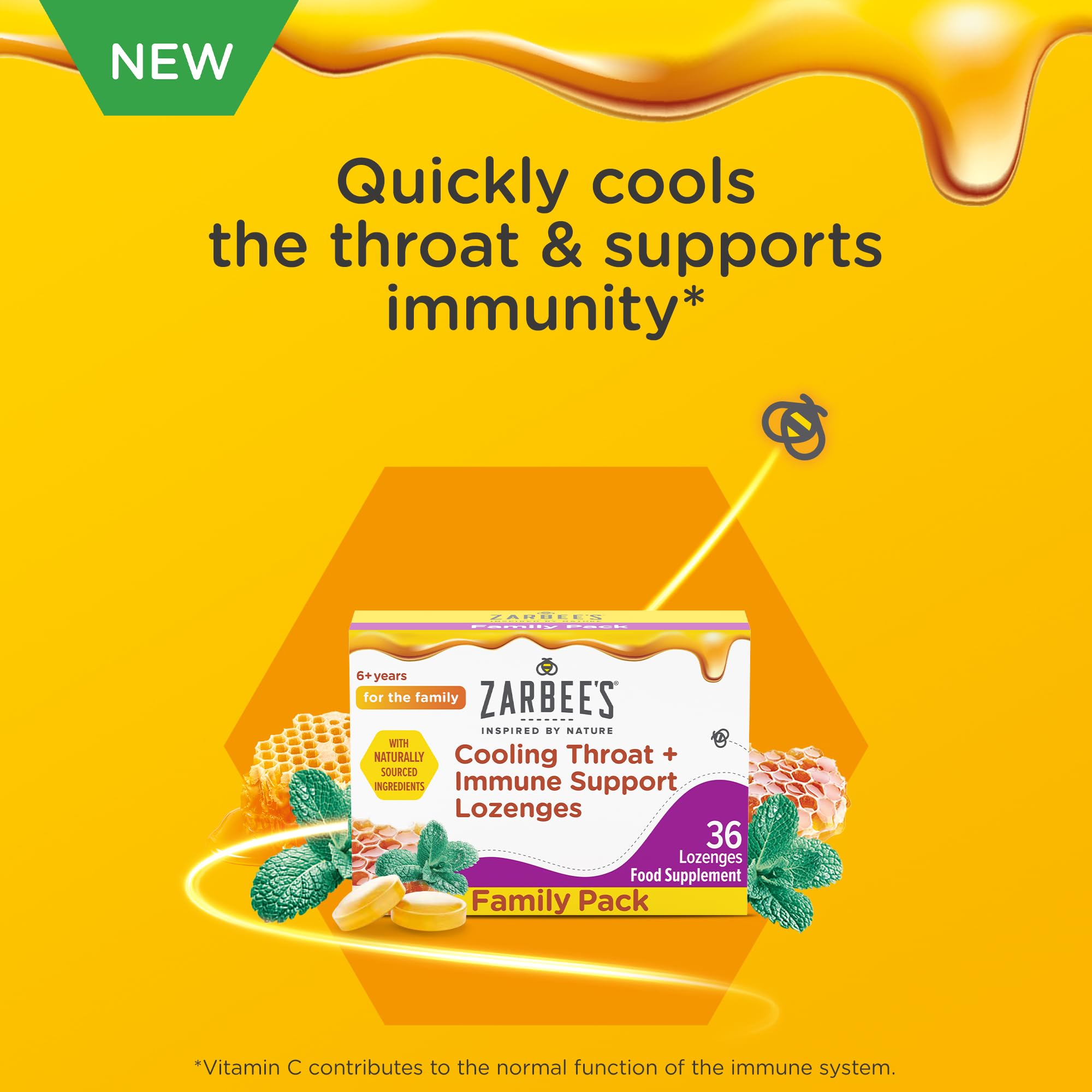 Zarbee’s Cooling Throat and Immune Support Lozenges (36 Count), with Real Honey and Peppermint Oil Extract, Vitamin C, Zinc and No Artificial Colours of Flavours