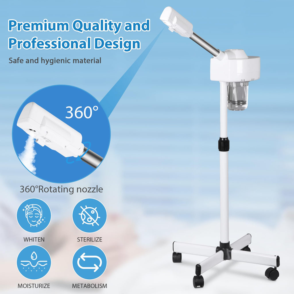 HomGarden Professional Facial Steamer, Hot Mist & Timer Function, Adjustable Height and Angle, Vaporizador Facial Professional Steamer On Wheels for Home Use & Spa Salon Skin Cleasning