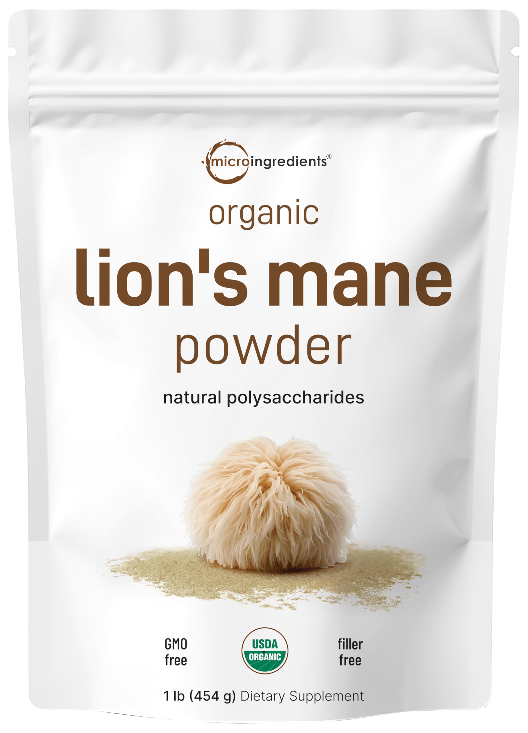 Micro Ingredients Organic Lion’s Mane Mushroom Powder, 16oz | Pure Fruiting Body Superfood | Supports Brain, Focus, Energy & Immune Health | Great for Smoothies & Coffee | Filler Free, Vegan, Non-GMO
