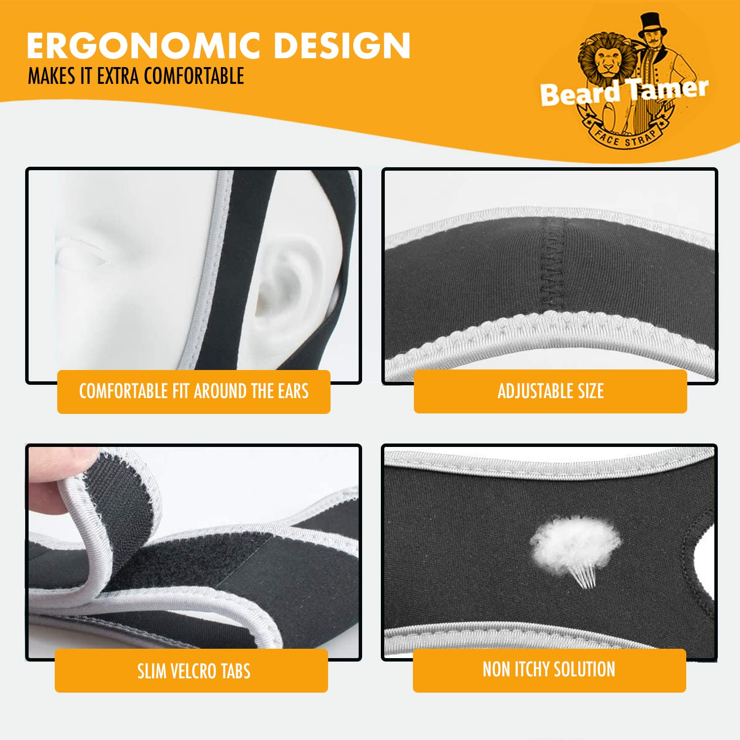 Beard Tamer Strap GROOMARANG Beard Shaper Face Strap - Prevent Bushy, Tangled, Itchy Beards and Keep Beard Oil Locked in - Black