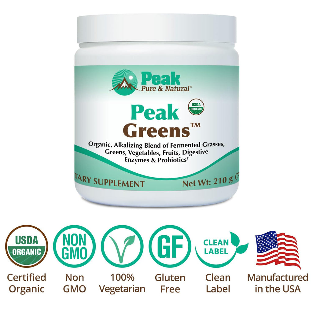 Peak Pure & Natural Peak Greens Support pH Balance and Alkalinity | Superfood Green Drink Powder | Blend of Fermented Grass, Vegetable, & Fruit | Digestive Enzyme & Probiotic Powder