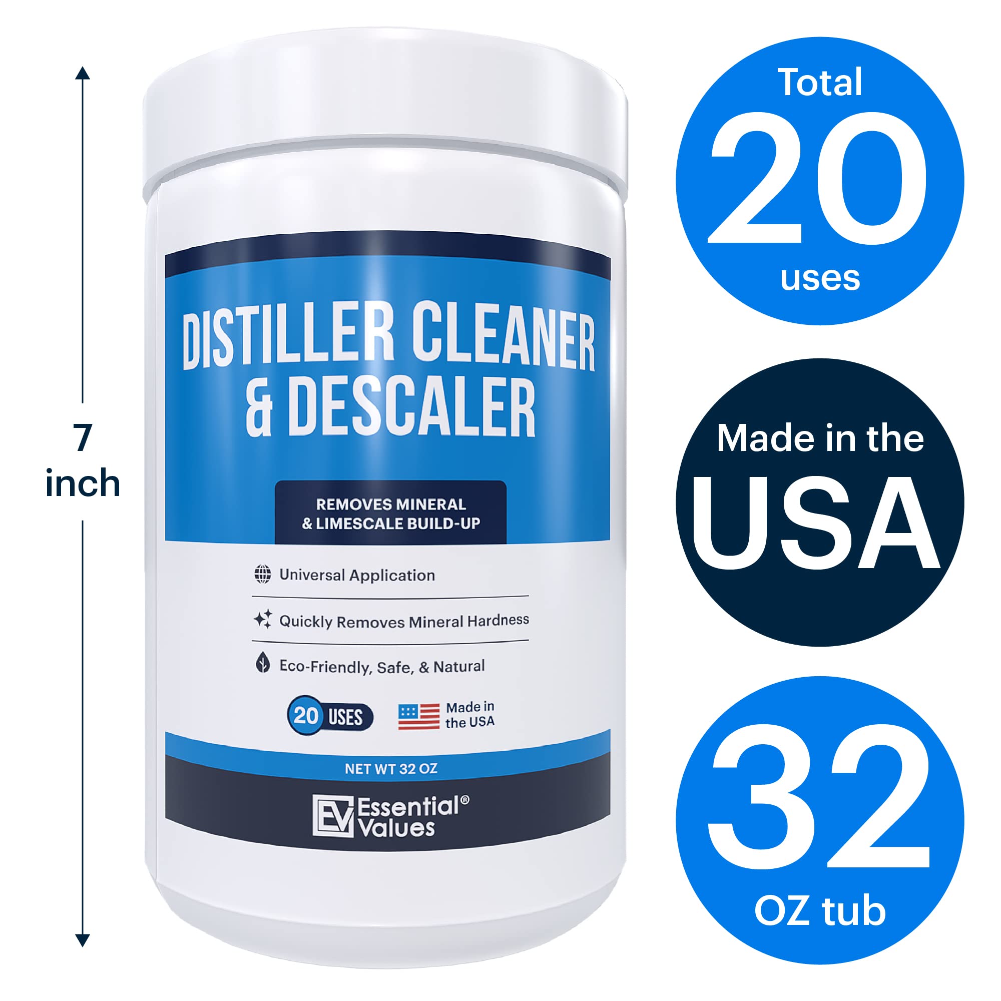 Essential Values Distiller Cleaner Descaler - 2 LBS Water Distiller Cleaner - Citric Acid for Cleaning Powder for Distilling Machines, Kettles - Remove Limescale & Mineral Buildup