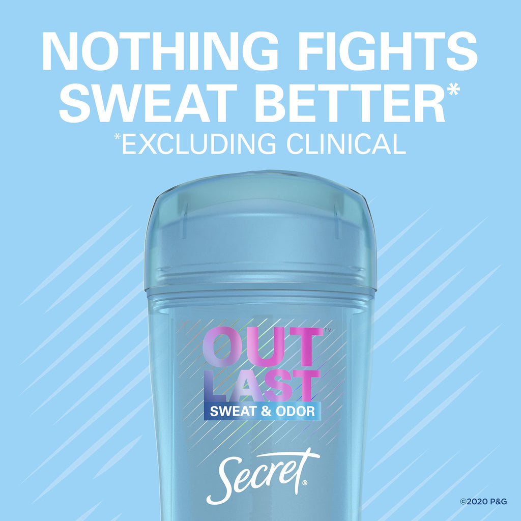 Secret Antiperspirant Deodorant Women, Unscented Clear Gel, Outlast, 3.4 oz (Pack of 3)
