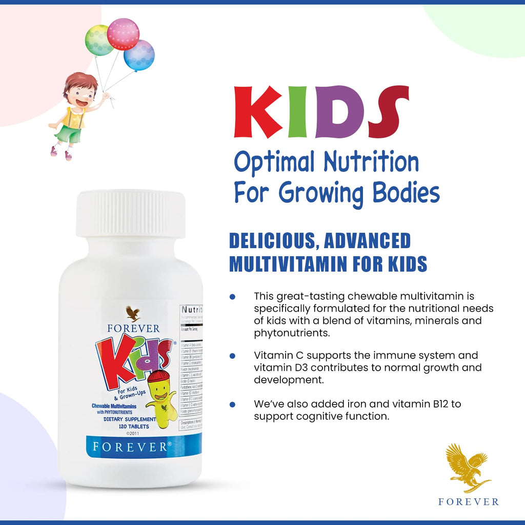 Forever Living - Kids Chewable Multivitamin - Grape Flavor for Healthy Growth and Development - No Artificial Flavors - 120 Tablets (Pack of 2)
