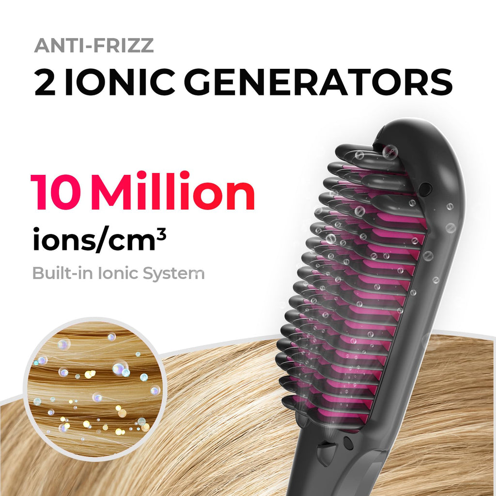 TYMO Ionic Hair Straightener Brush - One-Step Hair Straightener for Women, Straightening Brush with Negative Ions, 16 Temp Settings, LCD Display, Dual Voltage, Hot Comb Flat Iron for Frizz-Free Styles